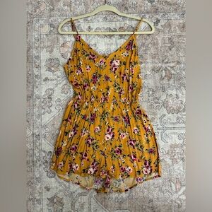 Forever 21 Floral Print Mustard Romper